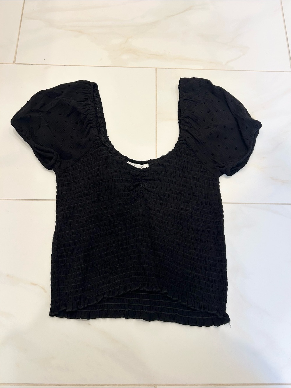 Black Puff Sleeve Smocked Women's Top